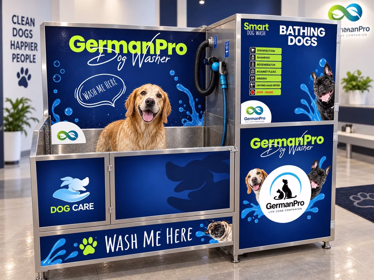 GermanPro samouslužna perionica za pse DogWash Pro sa psom u kadi